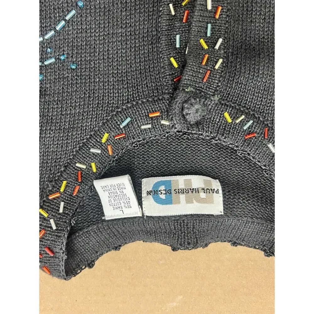 Paul Harris Design Sweater Large Y2K 2000 Times Square Beaded Embroidered Knit - Picture 5 of 8